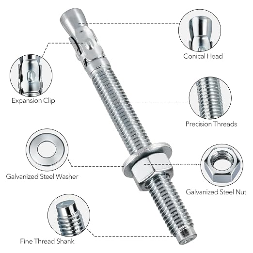 3/4" x 5-1/2" 25PCS Concrete Wedge Anchors, Heavy-Duty Cement Anchor Bolts - Image 3