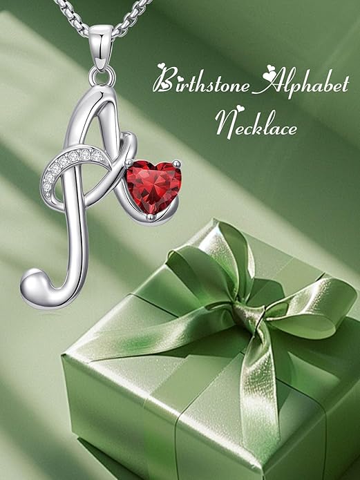 Valentines Day Gifts for Women Alphabet A to Z Initial Birthstone Pendant Necklaces for Women - 18k White Gold Plated Personalized Name Jewelry Valentine Mothers Day Birthday Gifts for Women Her Girlfriend