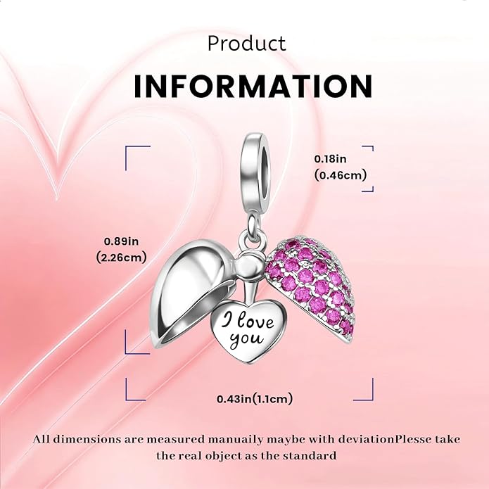 NINGAN “I Love You” Dangle Charm Love Heart Pendant Bead for Women Wife Girlfriend with 5A Cubic Zirconia for Charm Bracelets 925 Sterling Silver