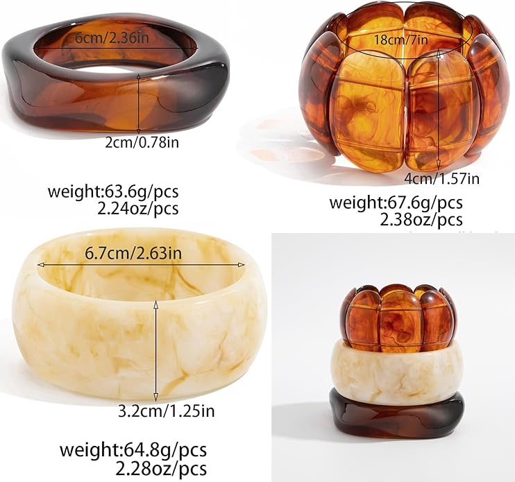 eartif 3Pcs Chunky Acrylic Bangle Bracelets for Women Big Resin Bangle Stack Bracelets Set Wide Oval Acrylic Bracelets Statement Jewelry
