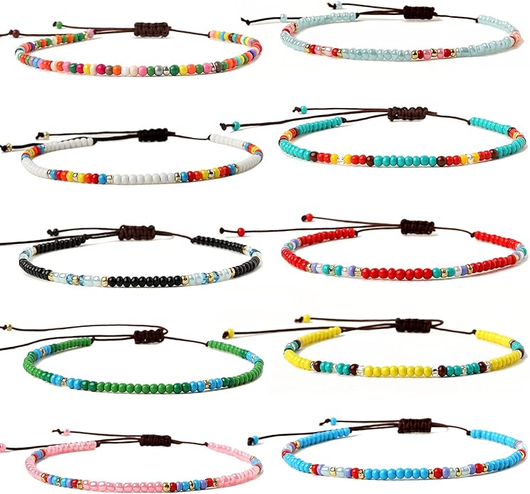 XIJIN 18 Pieces Elastic Beaded Anklets for Women Handmade Beach Boho Colorful Beads Ankle Bracelets Set