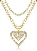 Heart Necklaces for Women 14K Gold Plated Layered Necklace Set with Cubic Zirconia Heart Pendant, Dainty Stackable Choker Chain, Gift for Her