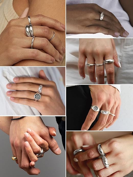 GOLDCHIC JEWELRY Chunky Dome Ring for Women, Stainless Steel Bold Stacking Croissant Statement Ring For Men (Size 7-12, Custom)