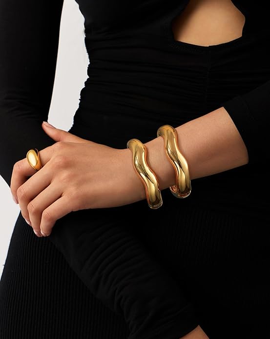 Elegance 11 designs Gold Bangles For Women Chunky Trendy Hinged Cuff Open Bracelet Wide Minimalist Bracelets Jewelry Gift