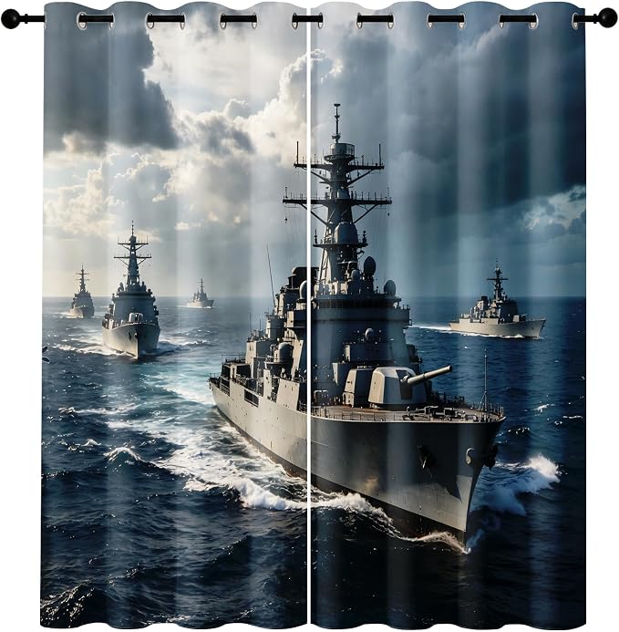 Naval Warships Blackout Curtains 52 x 72 Inch Length Set of 2 | Ocean - Image 7