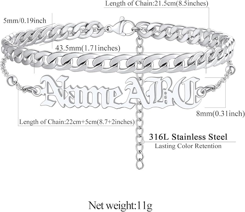 FindChic Custom Ankle Bracelets for Women, Stainless Steel Figaro/Cuban/Wheat/Rope/Herringbone Chain Anklets, Beach Foot Jewelry 8.5''-10.5'' Adjustable & Waterproof, with Gift Box