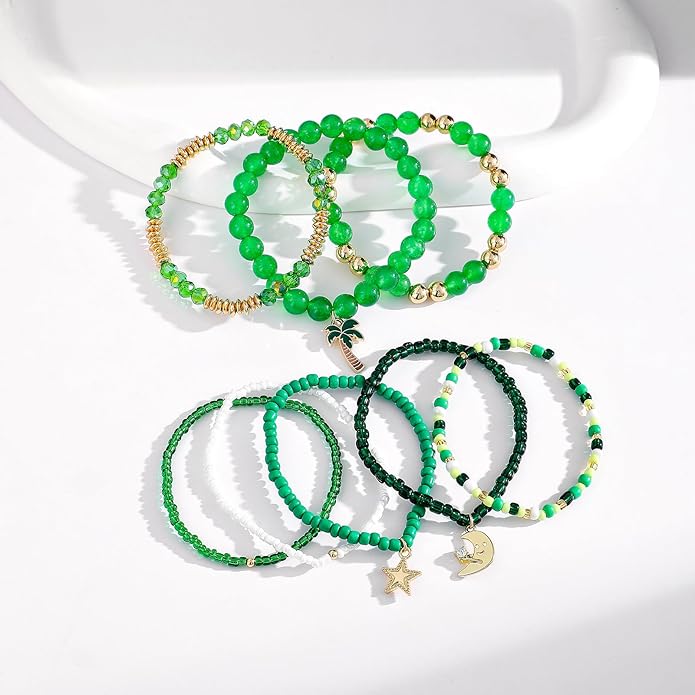 Shell Bracelet Seashell Boho Beaded Stretch Bracelets for Women Summer Beach Bracelets Starfish Charm Bracelet Stackable Gold Plated Bracelets Set for Women