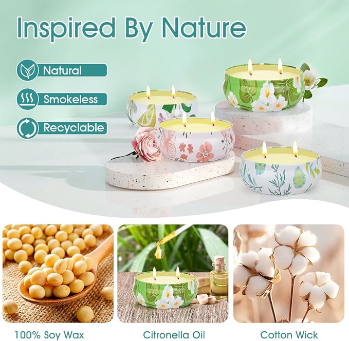 Citronella Candles Outdoor, 4 Pack Soy Wax Lemongrass Candles, Decorative Jar - Image 2