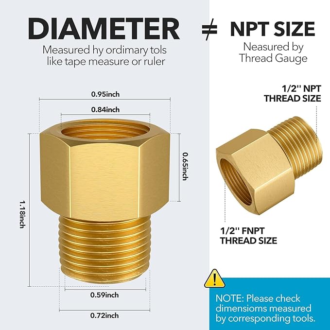Gsinodrs Brass Hex Pipe Fitting, 1/2" Female NPT x 1/2" Male NPT | 3PCS - Image 2
