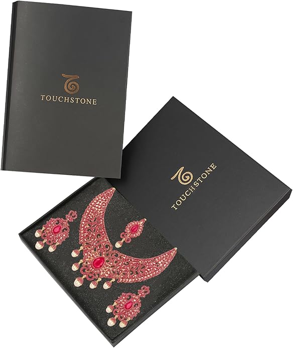 Touchstone Indian jewelry sets for women tikka wedding necklace costume guest statement bollywood rhinestones crystal faux pearls gold big royal neck piece set bridal fashion accessories