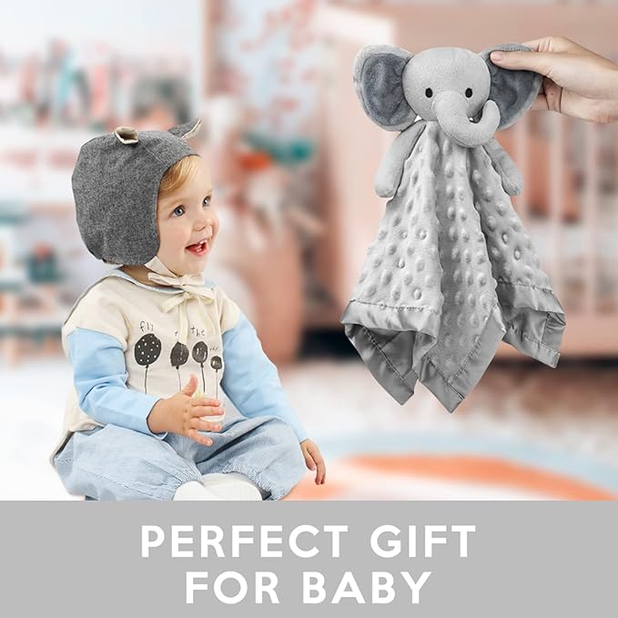Pro Goleem Elephant Loveys for Babies Soft Security Blanket Infant Snuggle Toy Stuffed Animal Blanket Baby Registry Search Baby Boy Gifts for Infant and Toddler Gray 16 Inch