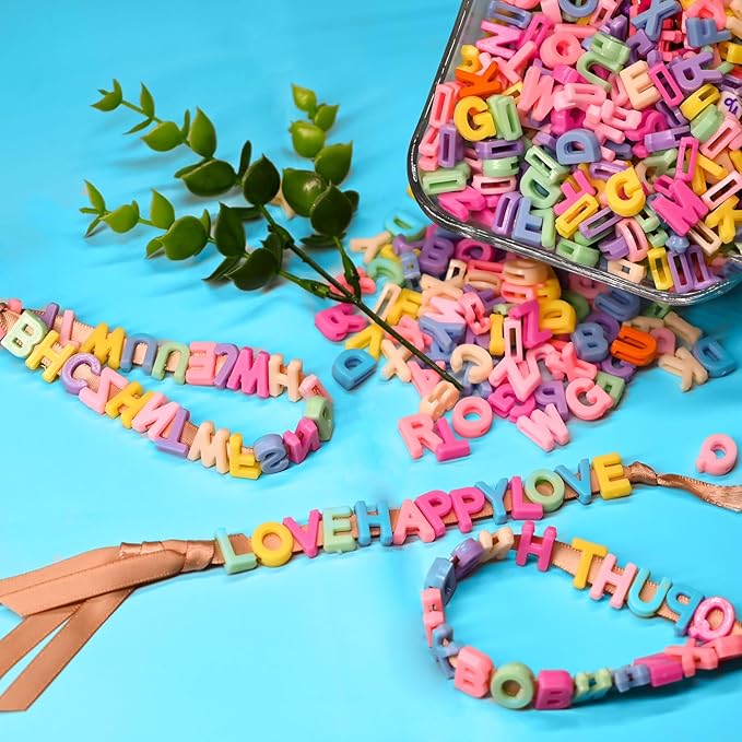 300+ Pieces 9x12mm Big Large Alphabet Letter Beads Charms A-Z Mixed Plastic Shape Loose Bead for Jewelry Making Bracelets Necklaces Key Chains (Macaroon Candy Colors)