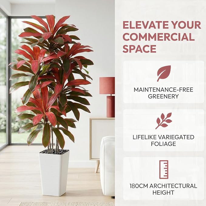 Artificial Dracaena Tree: 5FT Fake Plants Silk Faux Trees（White Pot） | - Image 4