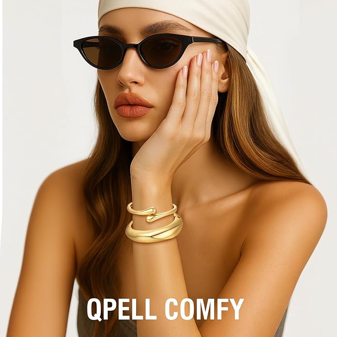 Chunky Gold Bangle Bracelets for Women Trendy 14K Gold Plated Cuff Bracelets Stack, Dainty Bracelet Sets Fashion Jewelry Gift