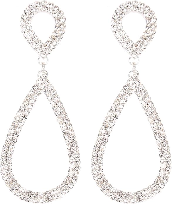 Rhinestone Teardrop Dangle Earrings Sparkly Wedding Jewelry