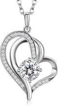NORBU Moissanite Necklace for Women, 1 CT D Color VVS1 Clarity Round Cut, 925 Sterling Silver Heart Necklace with 18K White Gold Plated, Jewelry Gift for Wedding Anniversary Birthday Christmas Valentine's Day