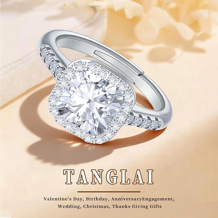 Engagement Rings for Women, Wedding Band for Women，Brilliant D Color VVS1 Clarity Lab Created Rings 14K White Gold Vermeil Ring for Women Jewelry Gifts Adjustable Ring 4-10