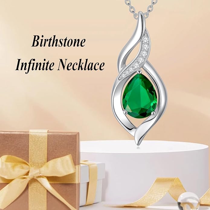Birthstone Necklace for Women Infinity Necklaces 925 Sterling Silver Teardrop Love Birthday Jewelry Valentines Day Birthday Gifts for Her Mom Wife Girlfriend