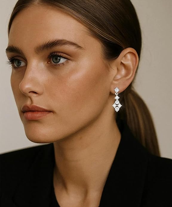 14K Gold Plated Dangle Earrings for Women Dainty Silver Drop Earring Trendy Small Long Dangling Wedding Bridesmaid Hoop Diamond Crystal Cute Earring Jewelry Valentine Gifts
