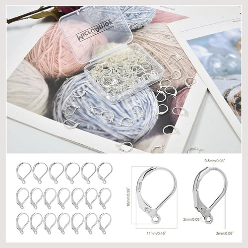 100Pcs Silver Filled Leverback Earwires French Earring Hooks,Hypoallergenic Dangle Ear Wire Findings for DIY Jewelry Making Supplies (Silver-French Earring Hooks)