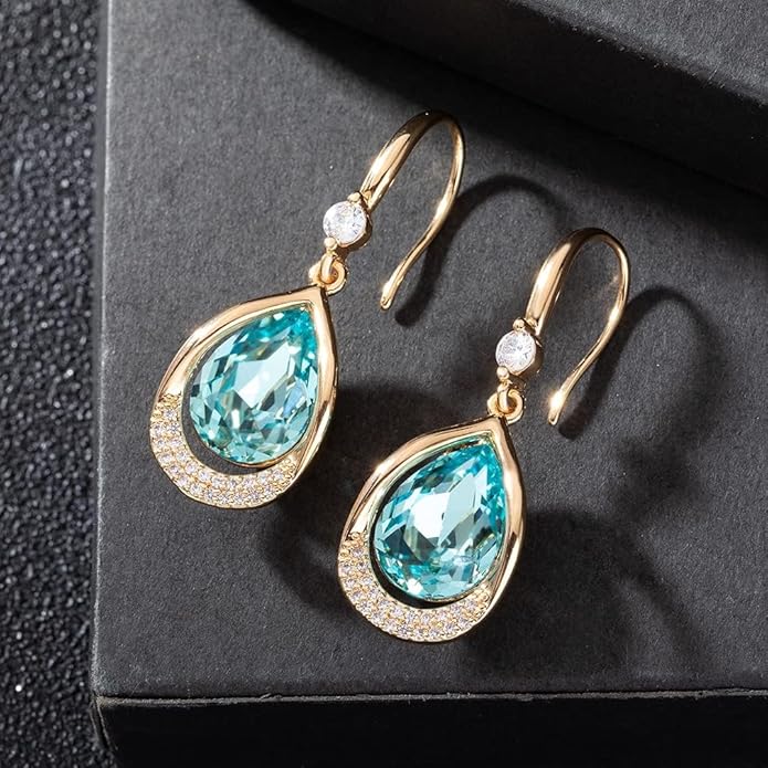 Austrian Crystal Halo Teardrop Hollow Drop Dangle Earrings for Women 14K Rose Gold Plated Hypoallergenic Jewelry Gifts