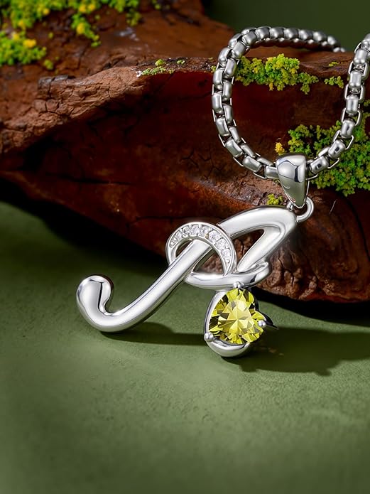 Valentines Day Gifts for Women Alphabet A to Z Initial Birthstone Pendant Necklaces for Women - 18k White Gold Plated Personalized Name Jewelry Valentine Mothers Day Birthday Gifts for Women Her Girlfriend