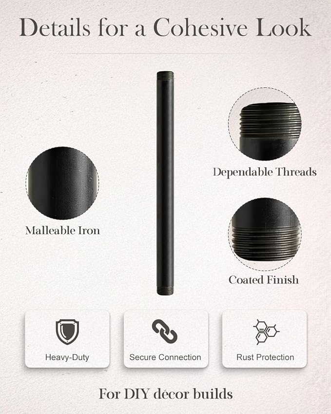10 Pack 3/4 x 12 Inch Black Malleable Steel Pipe Nipples | Threaded pipe - Image 5