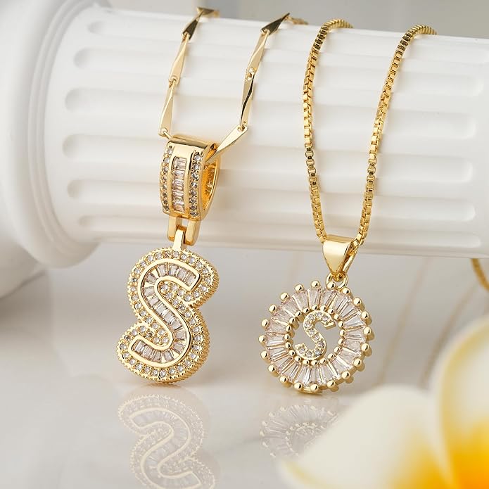 14K Gold Plated Alphabet Necklace Cubic Zirconia Letter Pendant, Personalized Name Jewelry Gift for Women, Customizable A-Z, Birthday/Mothers Day Gifts for Womens