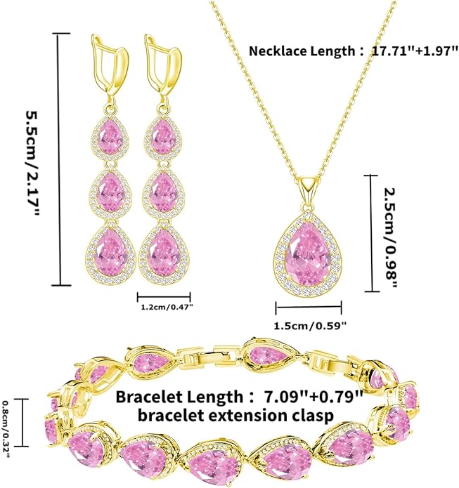 LMXXVJ Necklace Long Earrings Bracelet Set, White Gold Plated Created Blue Sapphire Jewelry Set Wedding Party Gift Jewelry for Women Bridal Bridesmaid