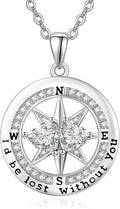 Compass Necklace for Women, Exquisite S925 Valentines Day Anniversary Birthday Gifts for Wife Her Double Birthstone Pendant Jewelry ‘I'd be Lost Without You’