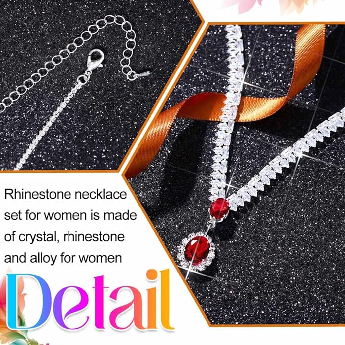 Aukmla Rhinestone Wedding Jewelry Sets Bridal Necklaces and Earring Set Prom Jewelry for Brides and Women