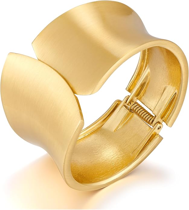Statement Golden Matte Bracelet for women Minimalist Chunky Brushed Bangle Bracelet Vintage Thick Wide Cuff bracelet Gold Plated Open Cuff Geometric Bracelet
