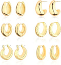 Wgoud Chunky Hoop Earrings Set 14K Gold Plated Hoop Earrings for Women Hypoallergenic, Thick Twisted Huggie Hoops Earring Set