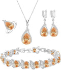 LMXXVJ Jewelry Set for Women,Teardrop Cubic Zirconia Necklace Earrings Adjustable Ring Bracelet Jewelry Set Formal Jewelry Gift