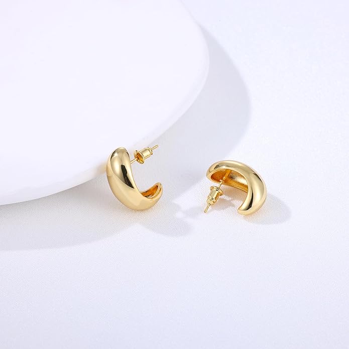 Gacimy Chunky Earrings for Women, Teardrop Earrings with 925 Sterling Silver Post, 14K Gold Plated Statement Drop for Women