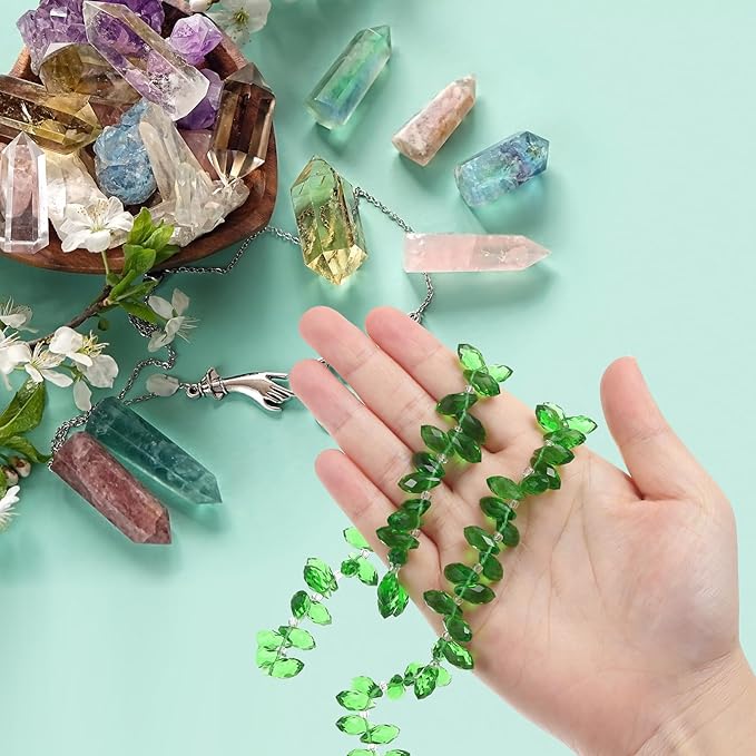 PATIKIL 2 Strands 180-190Pcs Teardrop Crystal Beads, 12x6mm Faceted Teardrop Briolette Horizontal Glass Beads Loose Bead for Bracelet Jewelry Making, Grass Green