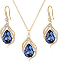 EVEVIC Austrian Crystals Teardrop Hollow Twisted Pendant Necklace Earrings for Women 14K Gold Plated Halo Drop Dangle Earrings Hypoallergenic Jewelry Set