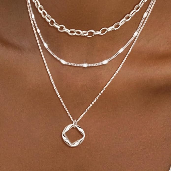 Gold Layered Necklaces for Women 14k Gold Plated Dainty Stackable Choker Necklaces for Women Trendy Layering Chain Cute Pendant Necklace Set Gold Jewelry for Women