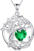 FANCIME Tree of life Birthstone necklace Sterling Silver Pendant Birthstone Necklace Gemstone Anniversary Birthday Jewelry Christmas Gifts for Mom Her Wife