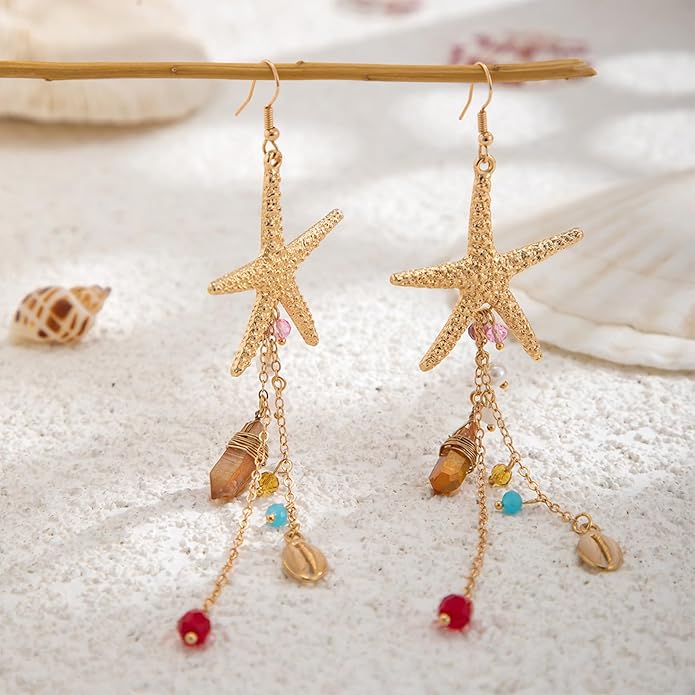 Gold Starfish Earrings for Women Trendy Dainty Starfish Statement Stud Earrings Hypoallergenic Summer Beach Ocean Coastal Jewelry