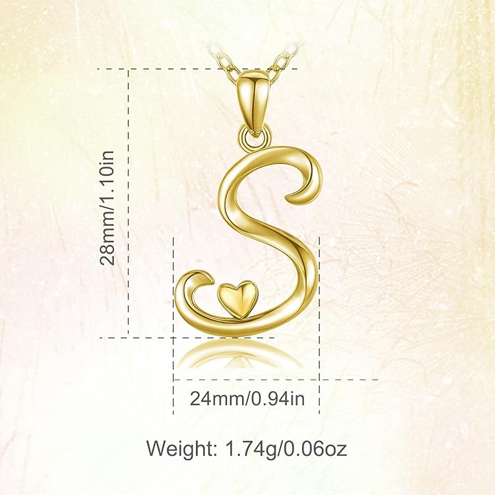 CELESTIA 925 Sterling Silver Initial Necklaces 26 Letter with Rose Gold Heart - 18 Inch Chain