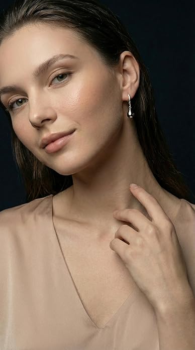 FAN&LOUIS Sliver Teardrop Clip On Earrings for Women，Non-Pierced Trendy Statement Dangle Water Drop Women's Hypoallergenic Clip-On Earrings