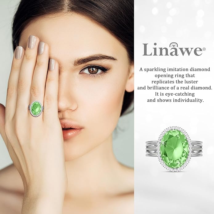 Linawe Birthstone Chunky Adjustable Rings for Women, Gold/Silver/Rose Gold Statement Rings, Imitation Diamond Fake Gemstone Crystal Cocktail Ring, Cubic Zirconia Costume Jewelry