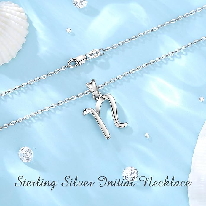 EUDORA Sterling Silver Initial Necklaces for Women, Classic 26 Letter Neckless Gifts for Girls, Sister, Mother Daughter, 18 inch Chain