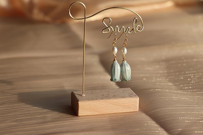 All natural delicate Campanula flowers paired with pearl drop earrings are handmade and unique，Vintage-Style Pearl Drop Earrings, Blue Glass Bell Flower Design, Gold-Tone Hooks，Real Preserved Bellflower & Freshwater Drop Earrings | Handmade Hypoallerge...