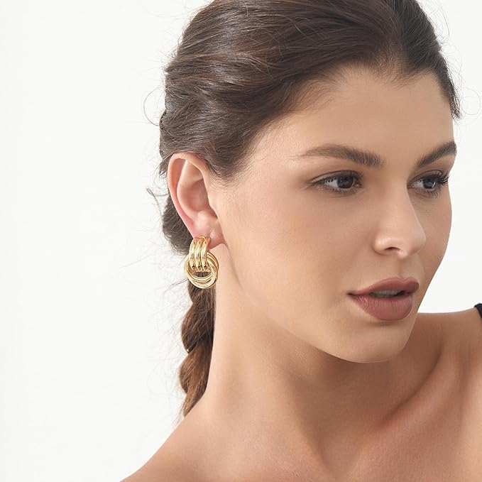 Circle Knot Link Earrings for Women, Statement Drop Dangle Geometric Studs, Women's Jewelry- L Size