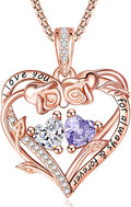 Rose Heart Necklaces for Women, Rose Gold Forever Love Jewelry with 2 Birthstones Pendant,Valentines Anniversarry Birthday Gifts for Her Wife Mom Grandma Daughter, 18+2 Inch Chain