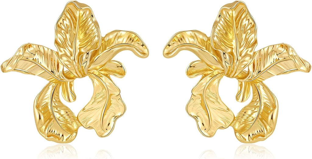 Gold Flower Statement Earrings for Women, Large Chunky Bohomian Summer Beach Floral Earring, Irregular Bold Exaggerated Earrings