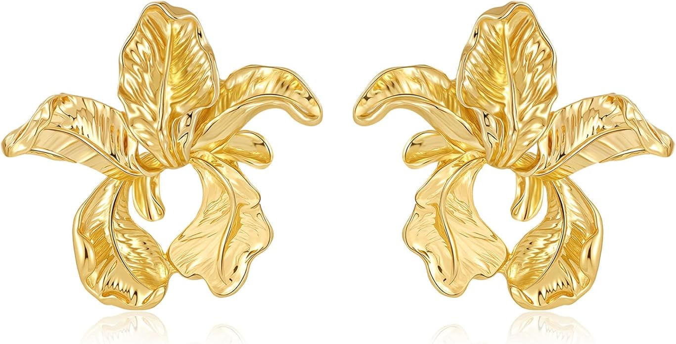 Gold Flower Statement Earrings for Women, Large Chunky Bohomian Summer Beach Floral Earring, Irregular Bold Exaggerated Earrings