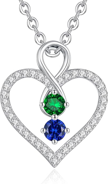 LOUISA SECRET Infinity Double Birthstone Necklace, 925 Sterling Silver Tiny Pendant Heart Necklace for Women Wife Her, Best Jewelry Gift Heart Jewelry Meaningful Gift for Valentine's Day, Christmas, Birthday Anniversary